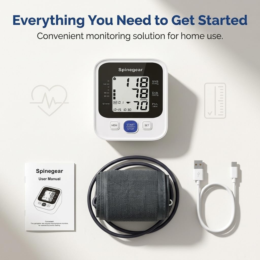 Spinegear Blood Pressure Monitor – Upper Arm BP Machine with 22-42cm Cuff
