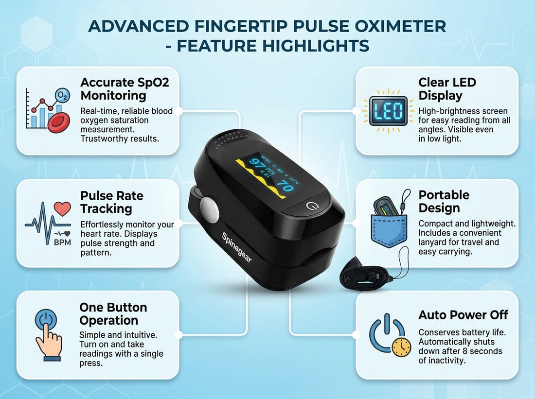 Spinegear fingertip pulse oximeter for a guide to changing SpO2 readings