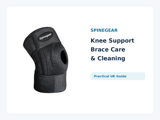 Genuine Spinegear knee support brace shown in a landscape UK guide to knee support care and cleaning