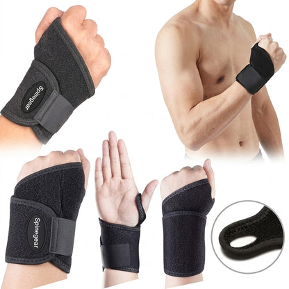 Black wrist support brace including a close-up inset of the inner cushion