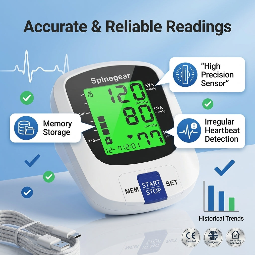 Spinegear blood pressure monitor with features