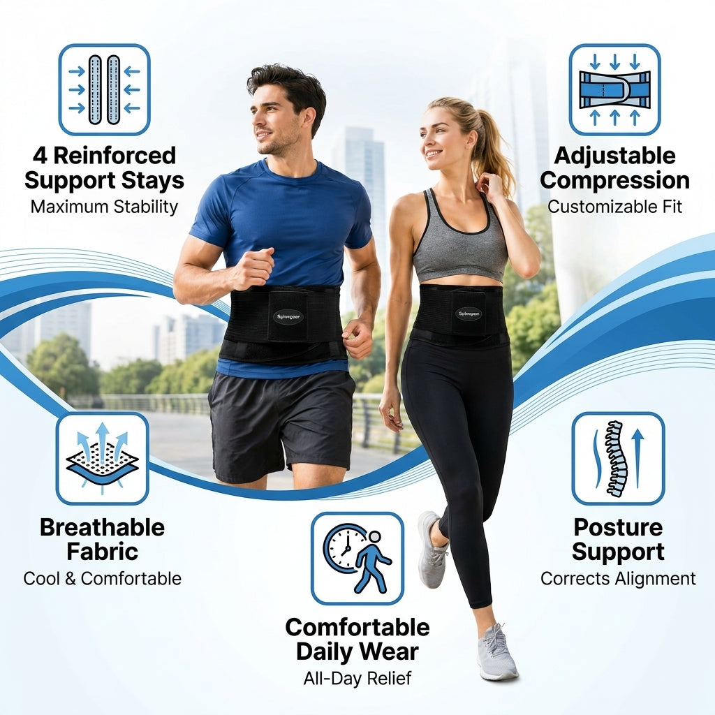 Two people wearing waist support belts 