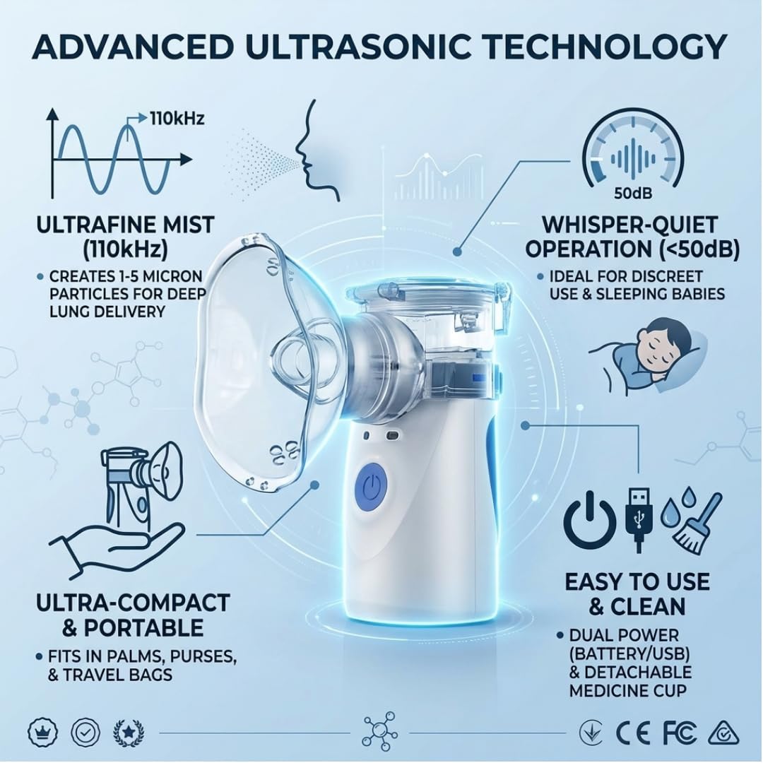Portable Mesh Nebuliser YM-3R9 | Silent Ultrasonic Inhaler for Adults & Children