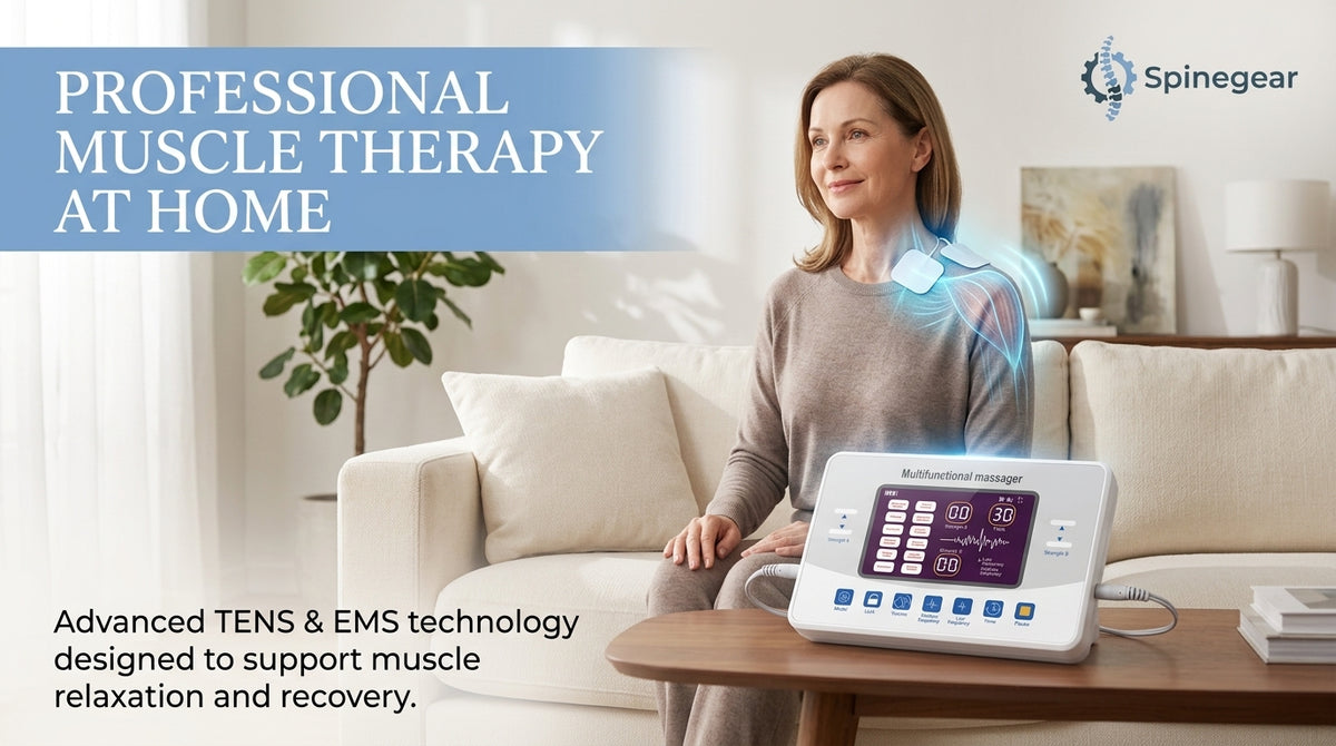 Spinegear professional muscle therapy device on a wooden table
