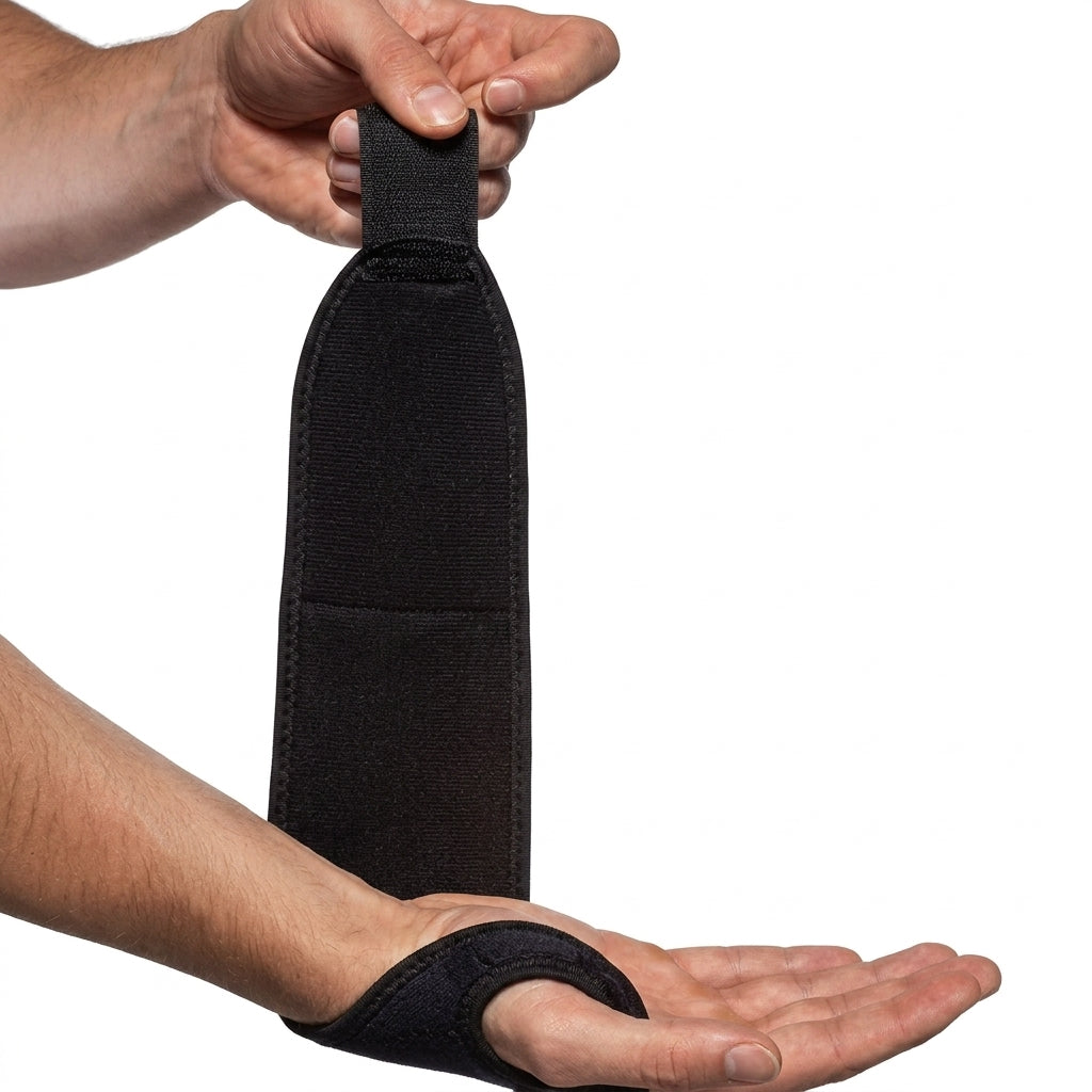 Adjustable wrist support strap with thumb loop for left or right hand