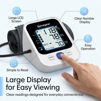 Spinegear Blood Pressure Monitor – Upper Arm BP Machine with 22-42cm Cuff