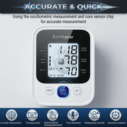 Spinegear Blood Pressure Monitor – Upper Arm BP Machine with 22-42cm Cuff